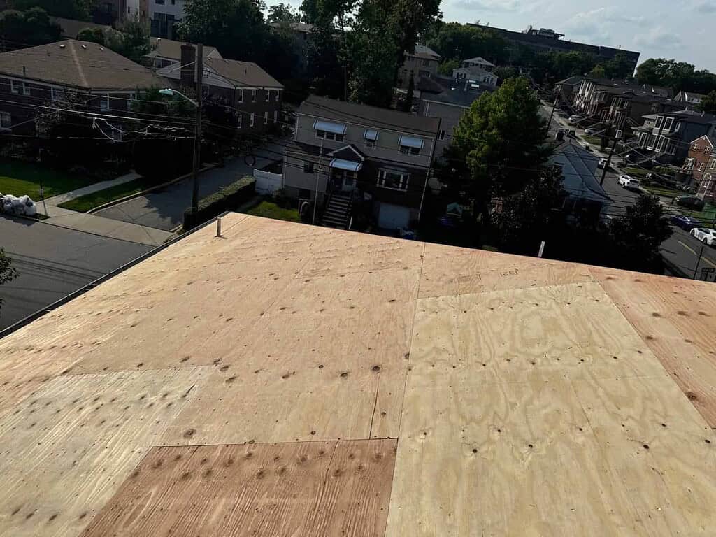New plywood roof decking installed on a New Jersey home during a roof replacement